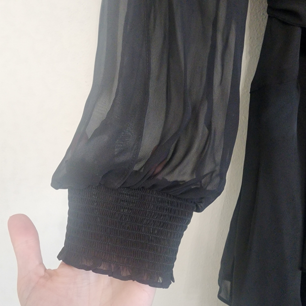 Womens Black Chiffon Tiered Mock Neck Split Sleeve Dress Rosalia By Alex Marie - Picture 8 of 15